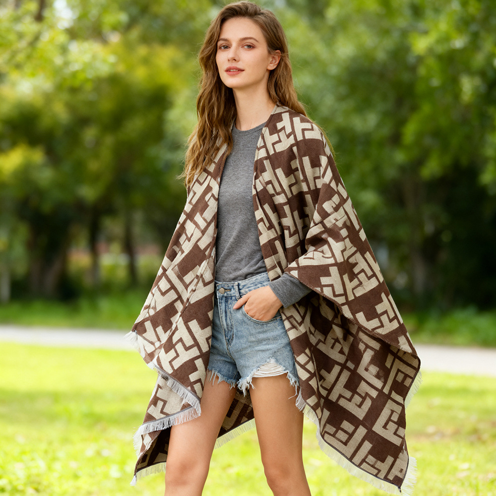 Doble capa jacquard gruesa invierno confortable dama gran chal otoño invierno oficina siesta manta
