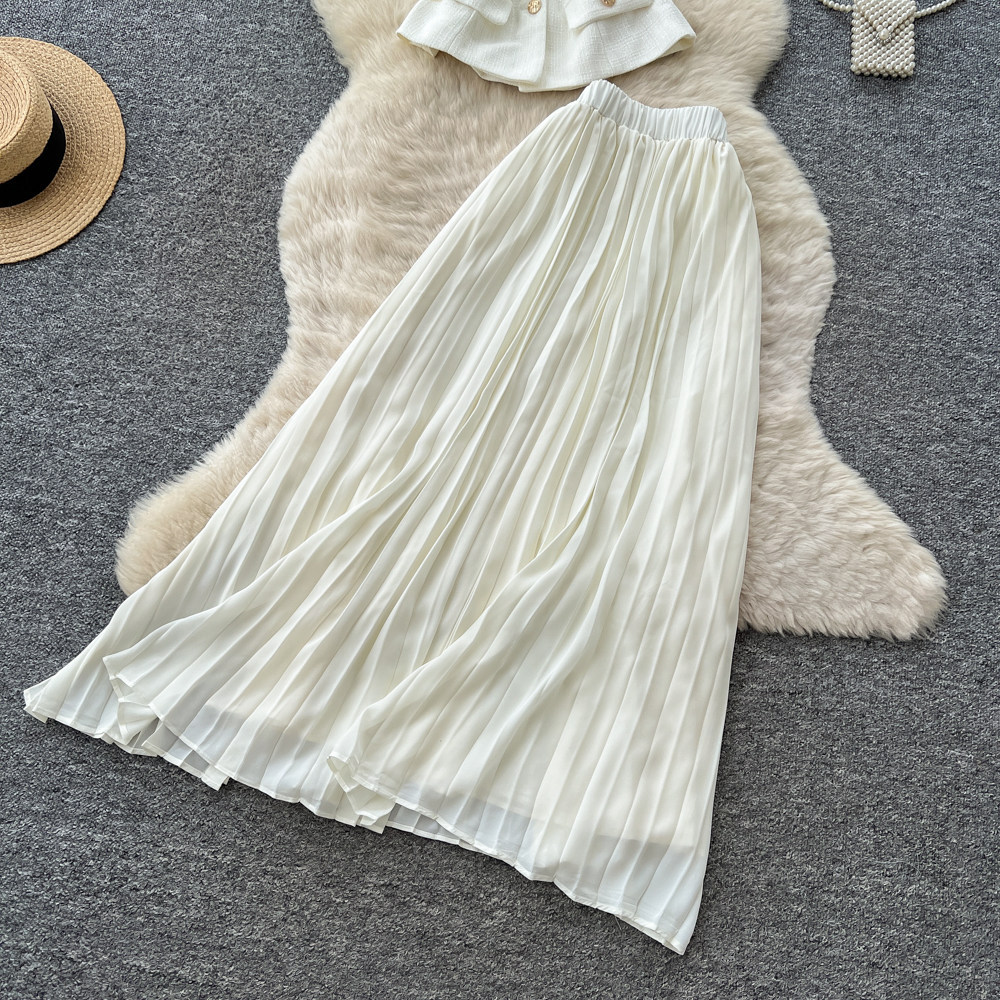 Inspired Women's Pink Two Piece Set Summer Short Sleeve High Waisted Pleated Skirt Sophisticated And Elegant_ecoleips.com
