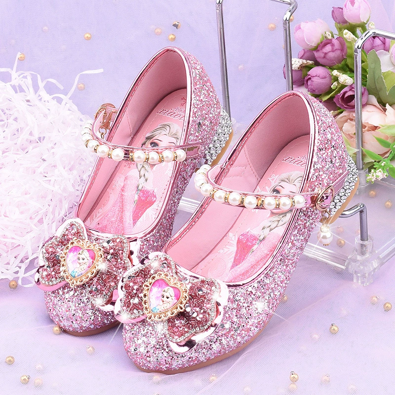 Детская обувь принцессы на высоком каблуке для девочек с бисером, Хрустальная обувь для девочек, модная популярная в Интернете обувь на каблуках, шоу-обувь