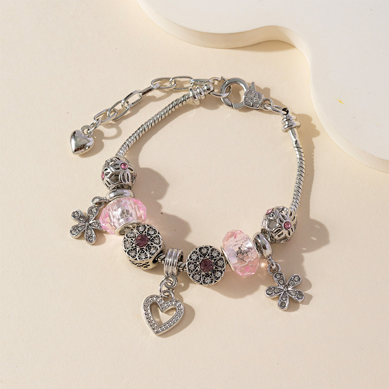 Panjia pulsera Dora DIY cuentas pétalos de amor colgante de cristal rosa accesorios de flores de diamante