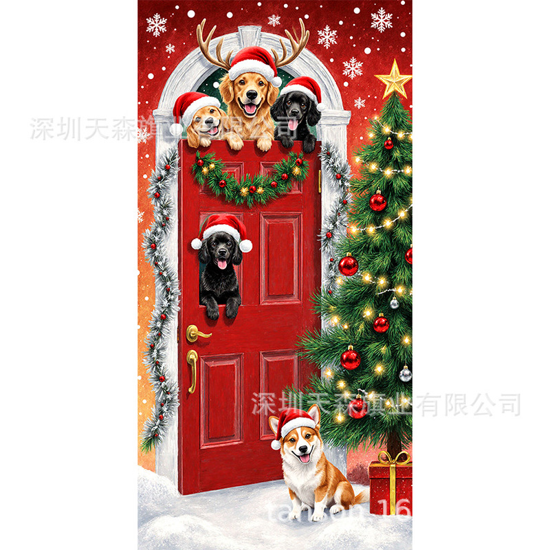 跨境新款亚马逊圣诞节门盖旗精致礼盒姜饼屋门口装饰帜雪人圣诞树|undefined