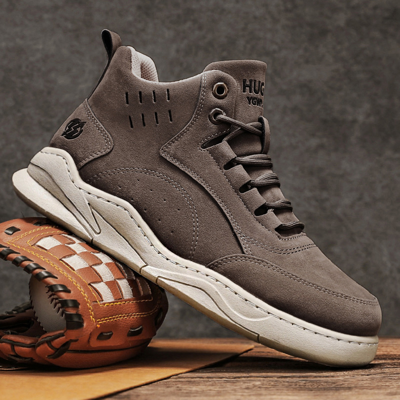 Light Luxury Autumn and Winter Men's High-Top Thick-Soled Men's Shoes Large Size Outdoor Leather Work Shoes Live Versatile Martin Shoes