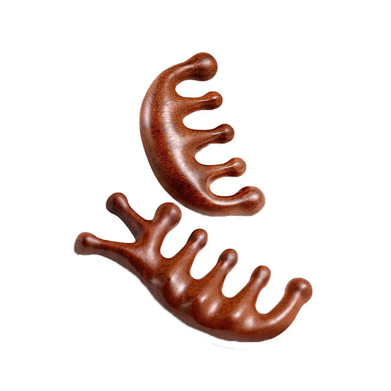 哲堡 Massage comb green sandalwood head meridian comb head treatment for men and women scraping scalp unblocking to prevent wide teeth brushing hair loss