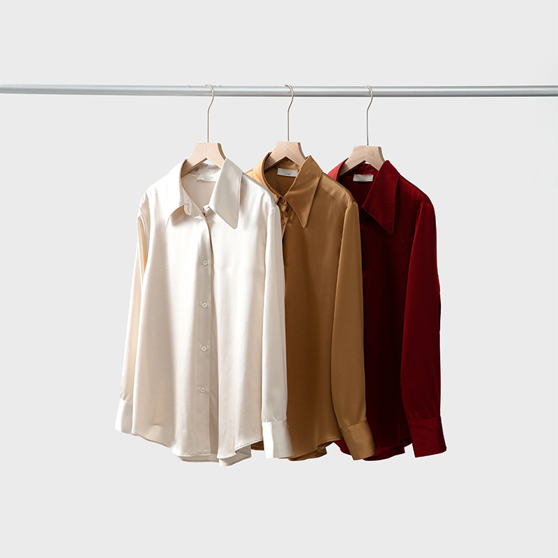 Heavy Weight 40mm Heavy Silk Shirt Women's New Pure Color Satin Spring Top Draped Red Mulberry Silk Shirt