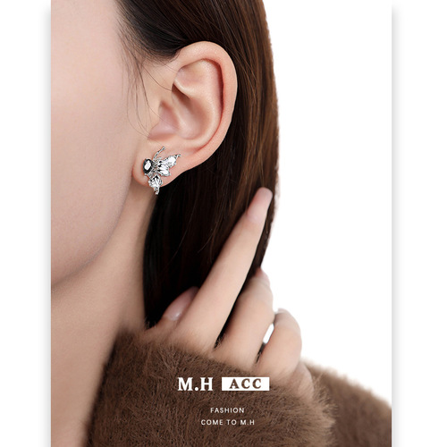 Original Ink Butterfly Earrings for Women - High-End, Fashionable, Versatile 925 Silver Needle Earrings - Light Luxury, Retro, National Trend Earrings