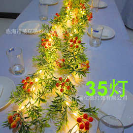 新款亚马逊圣诞藤条红果松针松果LED灯串 牵牛花仿真花装饰彩灯