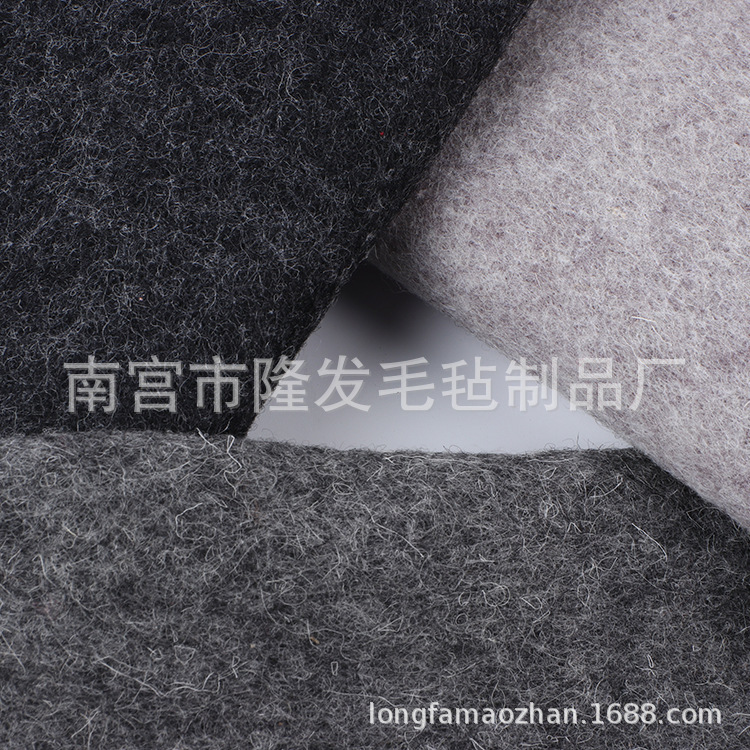黑花灰厚型毛毡布 中硬手感绿色涤纶布 戟绒毛毡 嘶叮尼不织布