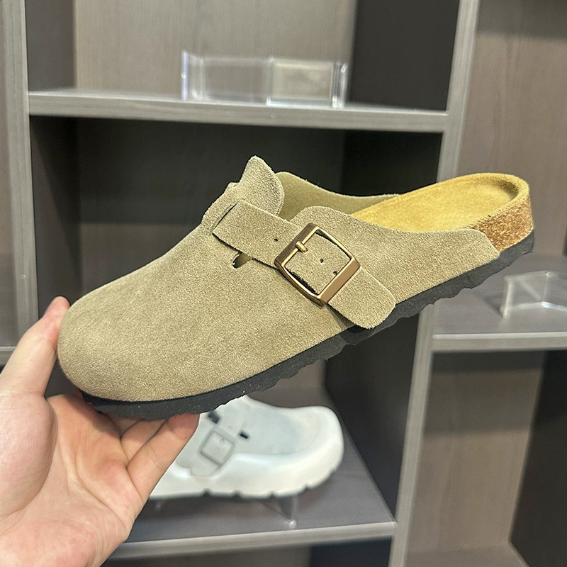 Клогы (Birkenstock) унисекс, натуральная кожа, толстая пробковая подошва, слип-он