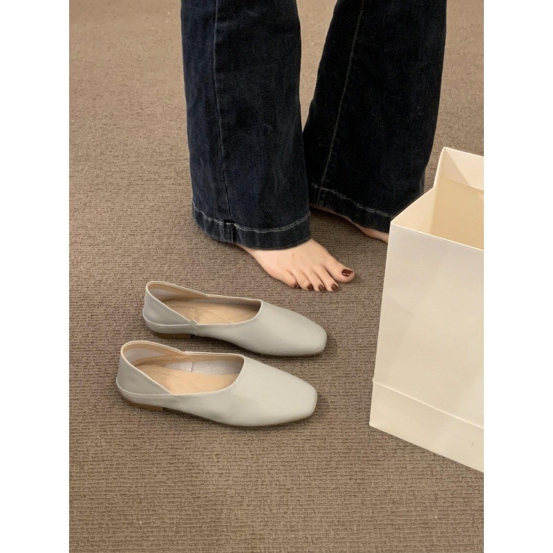 Tredy Brad Soft Leather Soft-soled Gray Shoes Wome, 2025 Summer Model, Retro Artistic Slip-o Flat Loafers For_vogvips.com