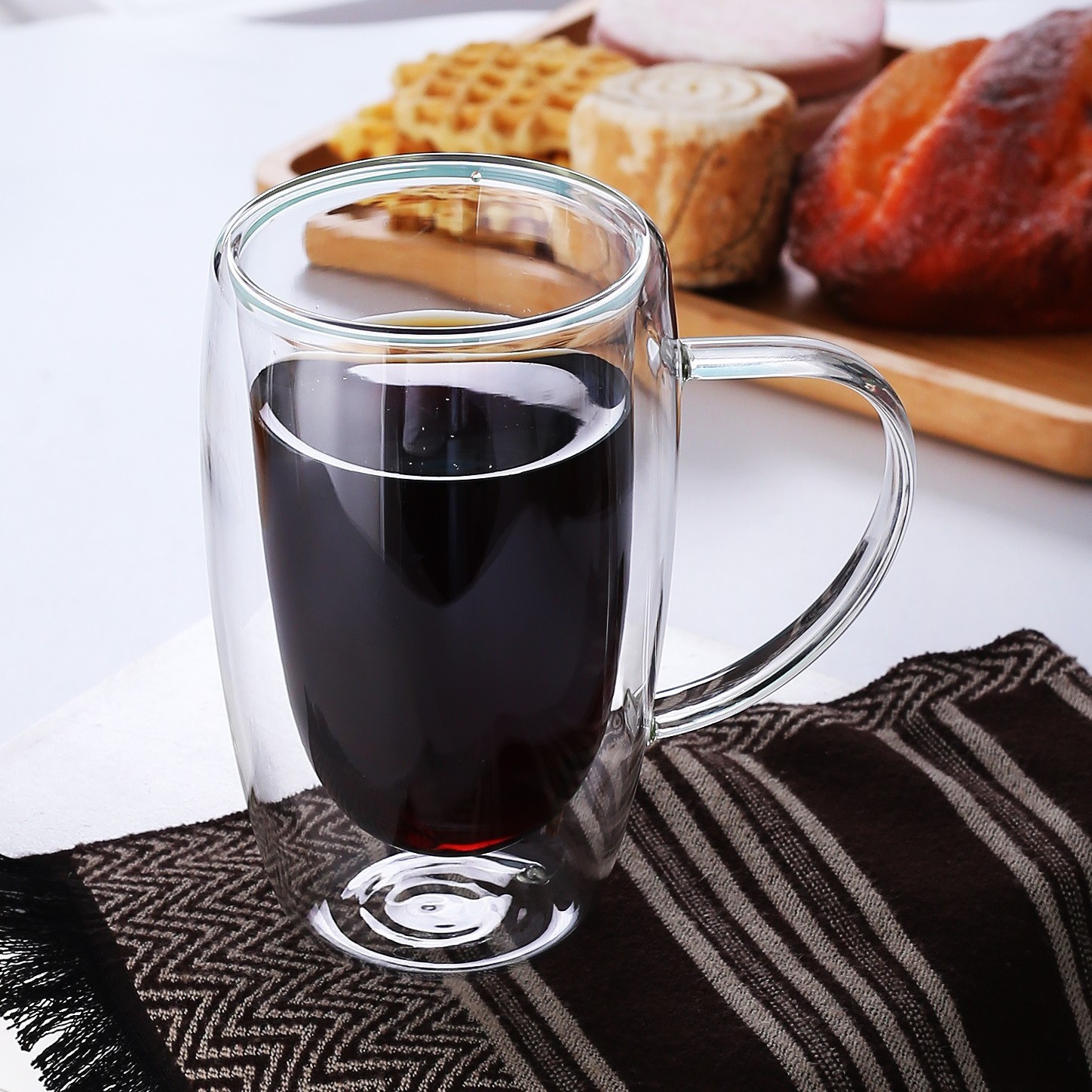 Taza de café de vidrio doble con asa, resistente al calor, diseño elegante para bebidas calientes o frías