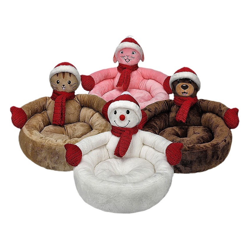 Semicerrado invierno cálido gato de dibujos animados tridimensionales estilo de Navidad creativo perros pequeños y medianos nido de mascotas