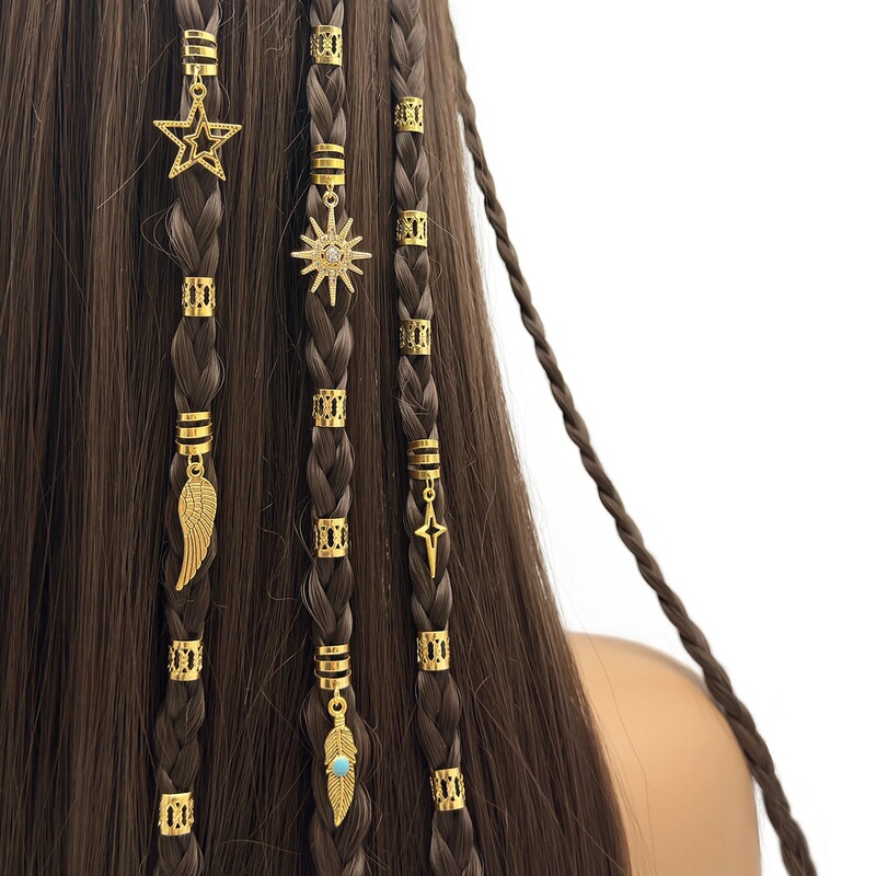 25Pcs Alloy Set Wig Accessories Braids Hair Accessories Gold Amazon Cross-Border Dreadlocks Hair Extension Ring Set Accessories