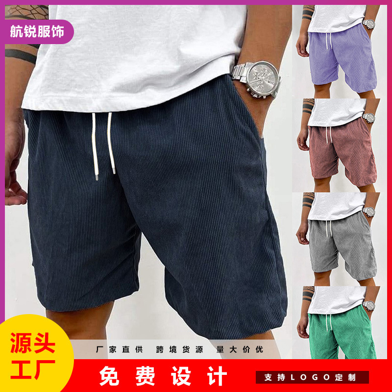 European and American New Amazon Independent Station Retro Corduroy Men's Solid Color Sports Pants Five-point Casual Loose Shorts