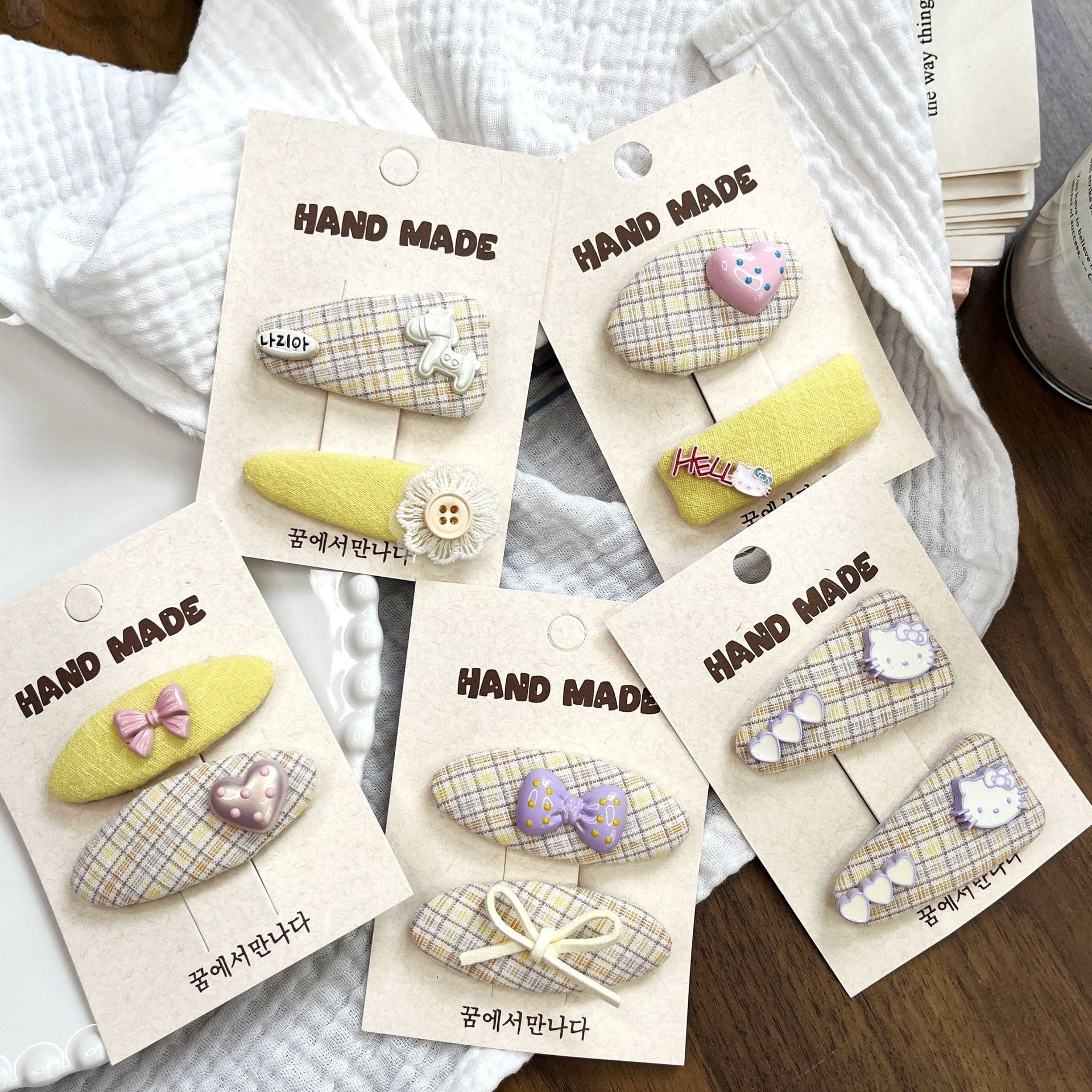 Coreano fresco verde amarillo rejilla niñas niños lindos conejos flores pasador de cabello para niñas accesorios de cabello variados