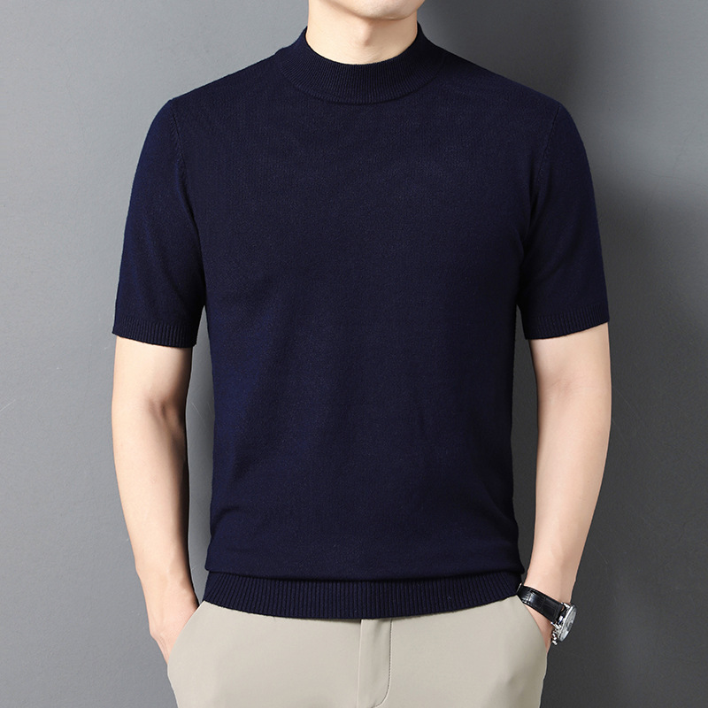 2025 Spring and Autum Men's Half Turtleneck Short-Sleeved T-Shirt Imitation Wool Knitwear Casual Business Versatile Inner Layering