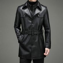 春秋冬季海宁真pu皮衣男士风衣中长款商务休闲皮夹克皮大衣外套男