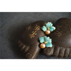 新しい中国風ファッション模造翡翠花パールイヤリングオリジナルデザインフィリグリー象嵌イヤリング多用途新製品