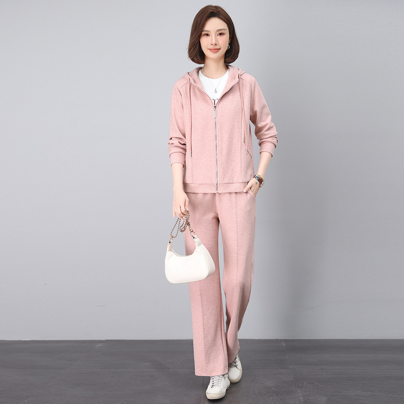 连帽卫衣套装女春秋2025新款中年妈妈时尚宽松气质休闲运动两件套|undefined