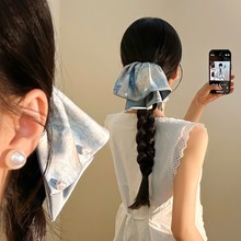 新款油画风蓝色星空珍珠裙摆马尾抓夹女高级感气质后脑勺发夹头饰