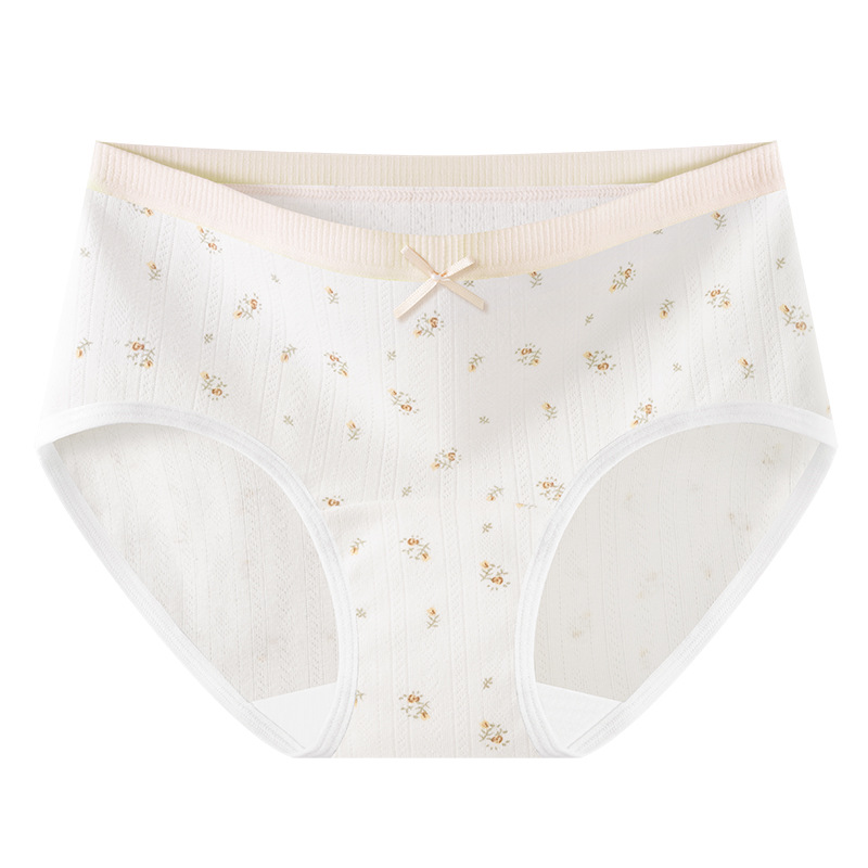 Bragas de entrepierna larga floral de crema, bragas de algodón para niñas, entrepierna de algodón puro, entrepierna antibacteriana, nuevos calzoncillos para mujer