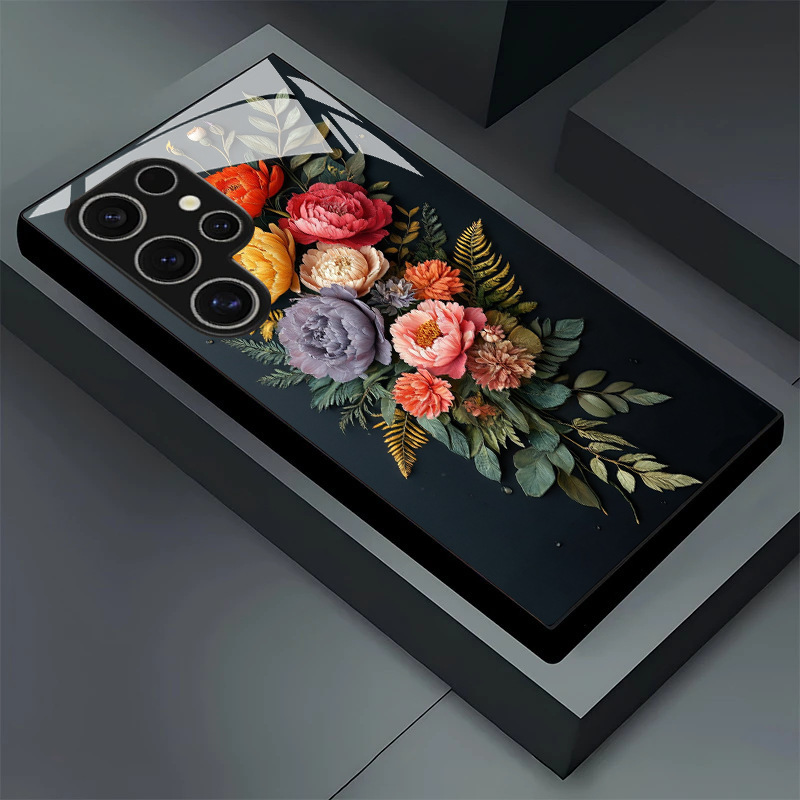 Three-Dimensional Floral Design Suitable for Samsung S25Edge Tempered Glass Phone Case S26Ultra/S23Fe Protective Cover