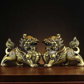 黄铜貔貅福字貔貅家用店铺黄铜貔貅摆件铜飞天皮丘一对 招福貔貅