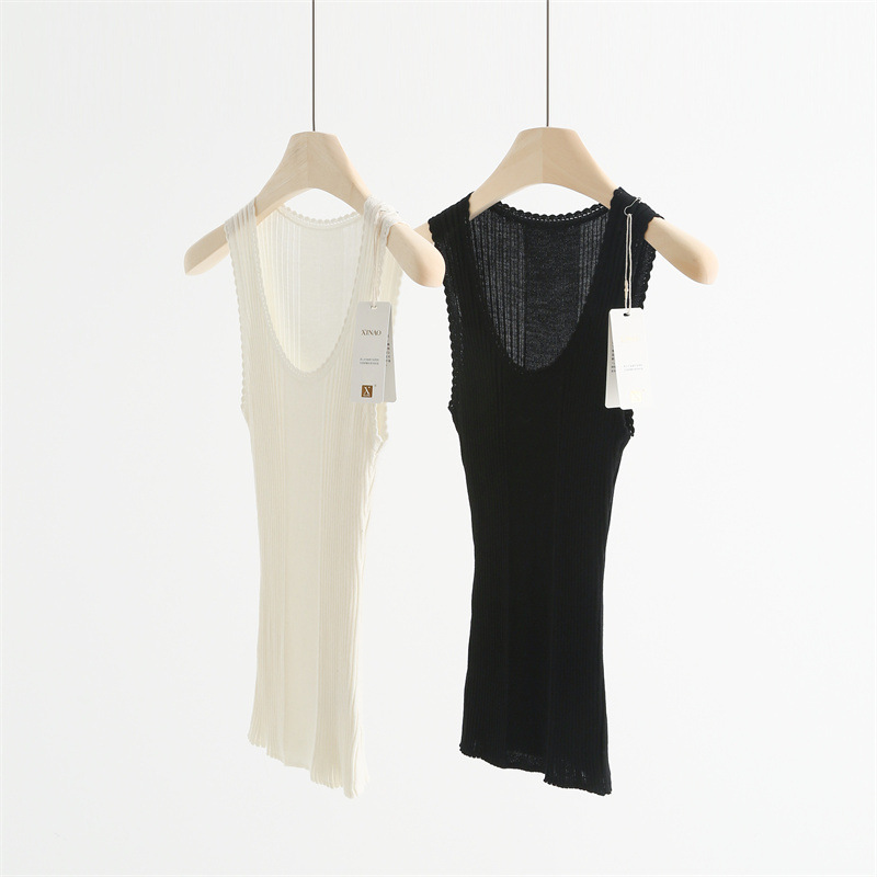 18-Gauge New Australian Silk Cashmere Wool Hand-Crocheted Lace U-Neck Knitted Vest Inner Layer Slim-Fit Top Czv3601 18-Gauge New Australian Silk Cashmere Wool Hand-Crocheted Lace U-Neck Knitted Vest Inner Layer Slim-Fit Top Czv3601