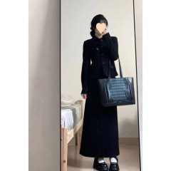 套装女2025秋冬新款高级感小香风黑色收腰短款外套高腰显瘦半身裙