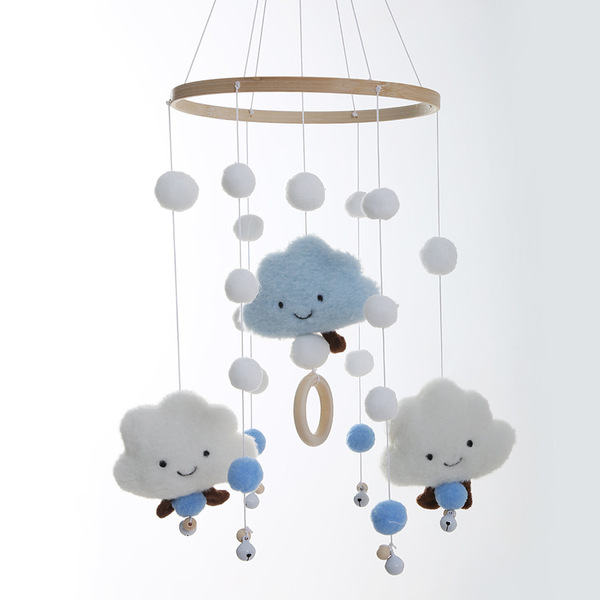 Cross-border fur ball cloud wood beads wind chime bed Bell children's room decoration Model Room children's clothing store shooting props soft outfit