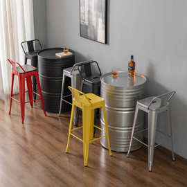 工业风油桶酒吧散台卡座桌椅美式户外休息区商用铁艺高脚桌椅组合