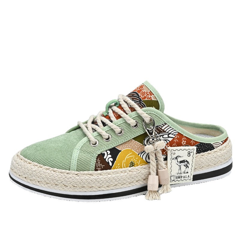 Zapatos de lona medio arrastre para hombre 2025 nuevas zapatillas de deporte casuales de verano delgadas, transpirables, zapatos de tela de trabajo perezosos