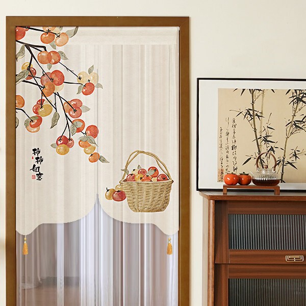 Chinese-Style Gauze Door Curtain, Partition Curtain, Mosquito-Proof, for Bedroom, Home Use, No-Drill Installation, Chinese Style Tea House Door Curtain, Blocking Curtain