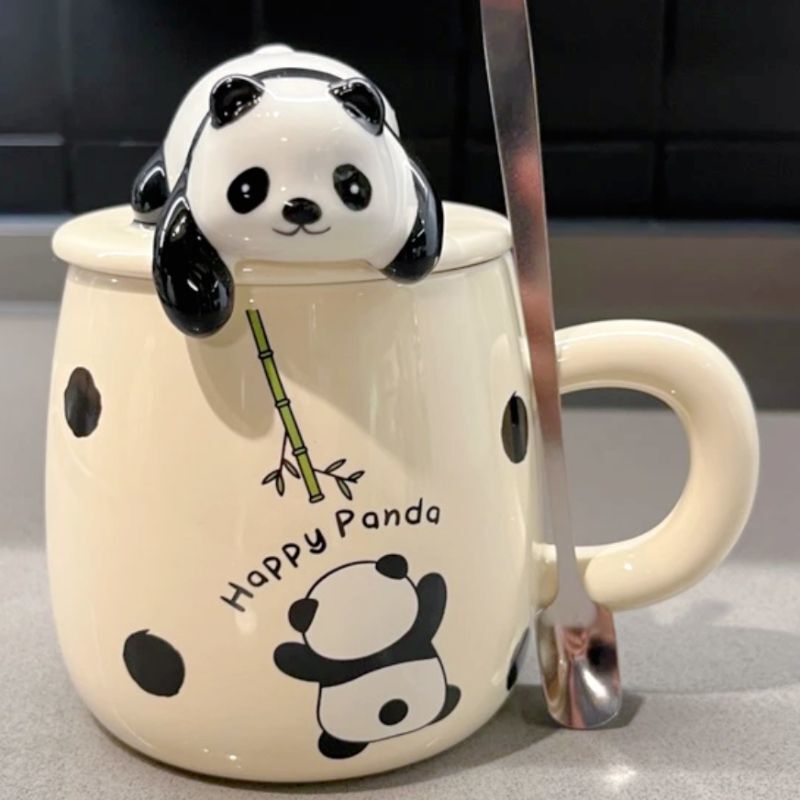 趴熊猫杯子陶瓷杯带盖水杯生日礼物女生成都旅游纪念品送朋友|undefined