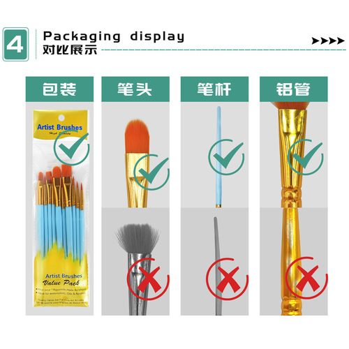 Cross-border 10-piece paint brush set, plastic rod, nylon hair hook line pen, oil paint brush, acrylic gouache hand-painted brush