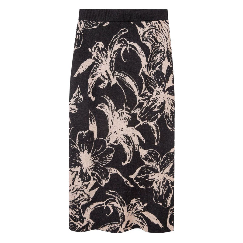 Новая женская юбка в китайском стиле ретро, из жаккардовой шерстяной ткани с эффектом чернил, осень 25, приталенная, с высокой талией, с разрезом, А-силуэт.