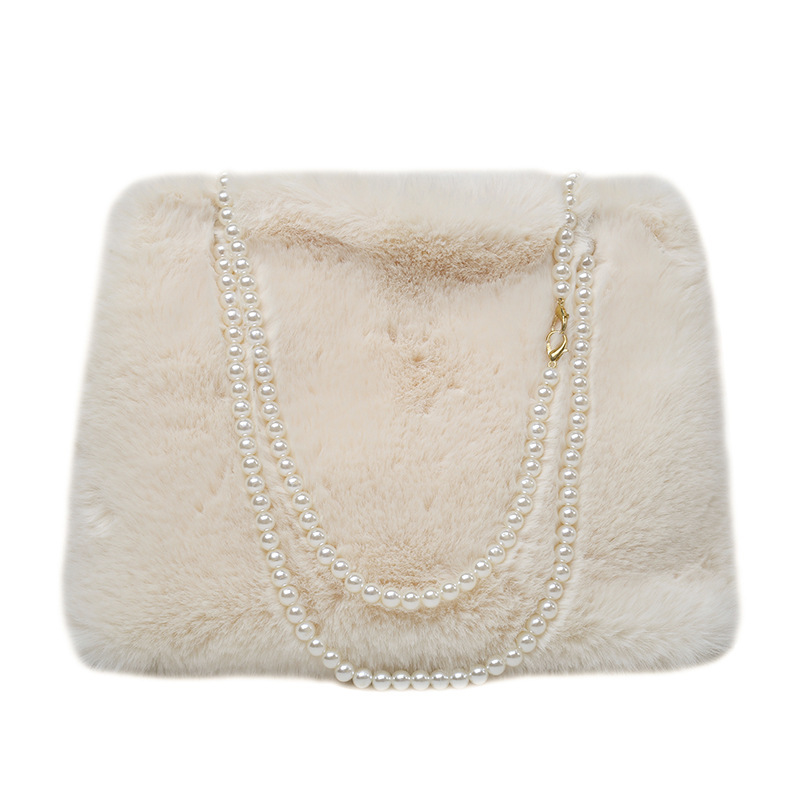 Bolsa de pelo de otoño e invierno bolsa de pelo de mujer de gran capacidad bolsa tote cadena de perlas bolso de hombro único versión coreana bolsa de pelo de axila