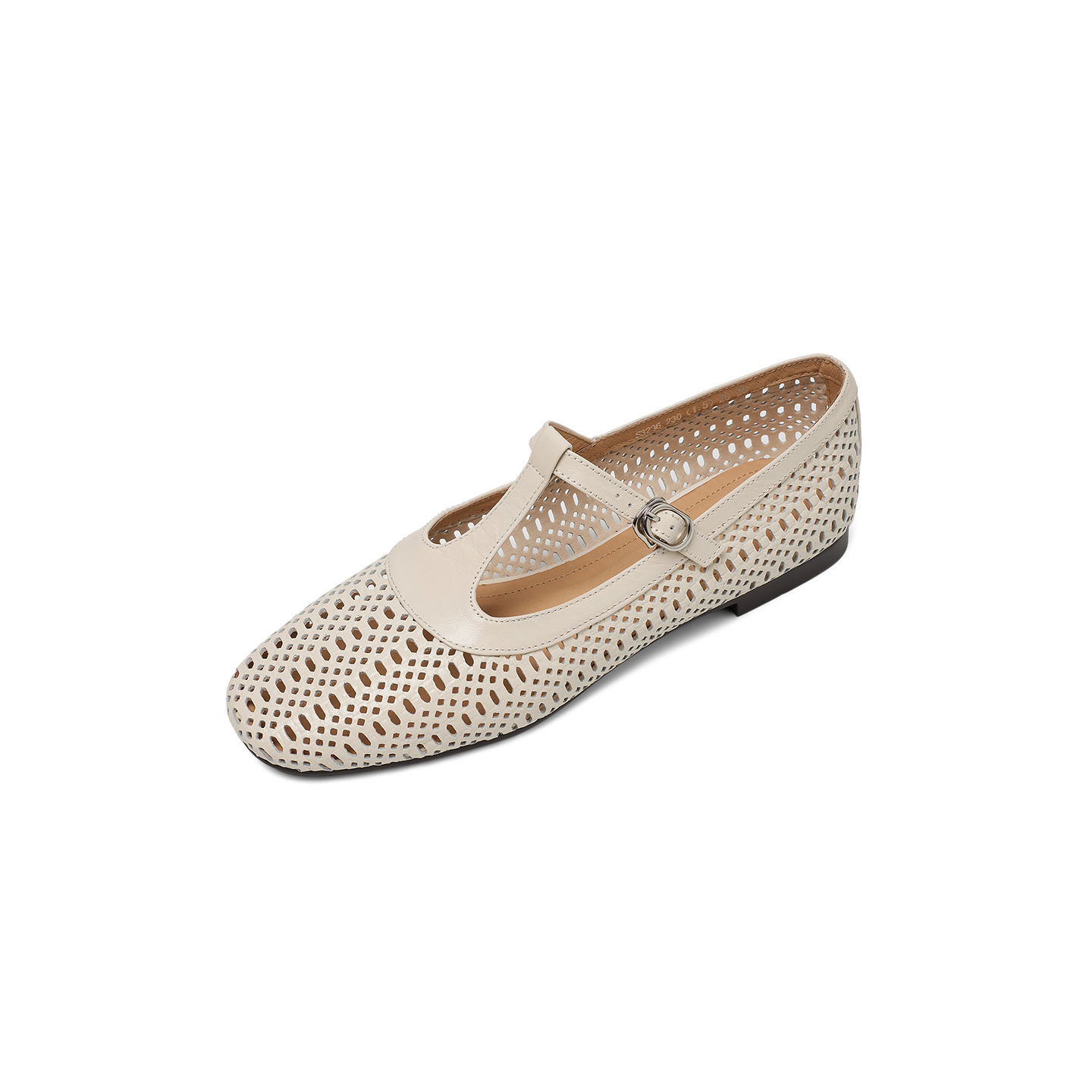 Sandal nữ da cừu đế bệt quai chữ T mũi kín hở lỗ thoáng khí — Màu caramel chi tiết 17