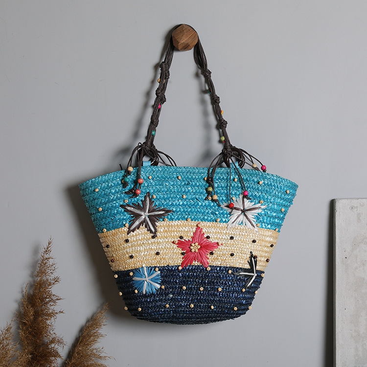 Dropshipping Manufacturer Wholesale Beach Starfish Bag Straw Woven Women's Handbag Shoulder Bag Vacation Travel Bag Large Capacity