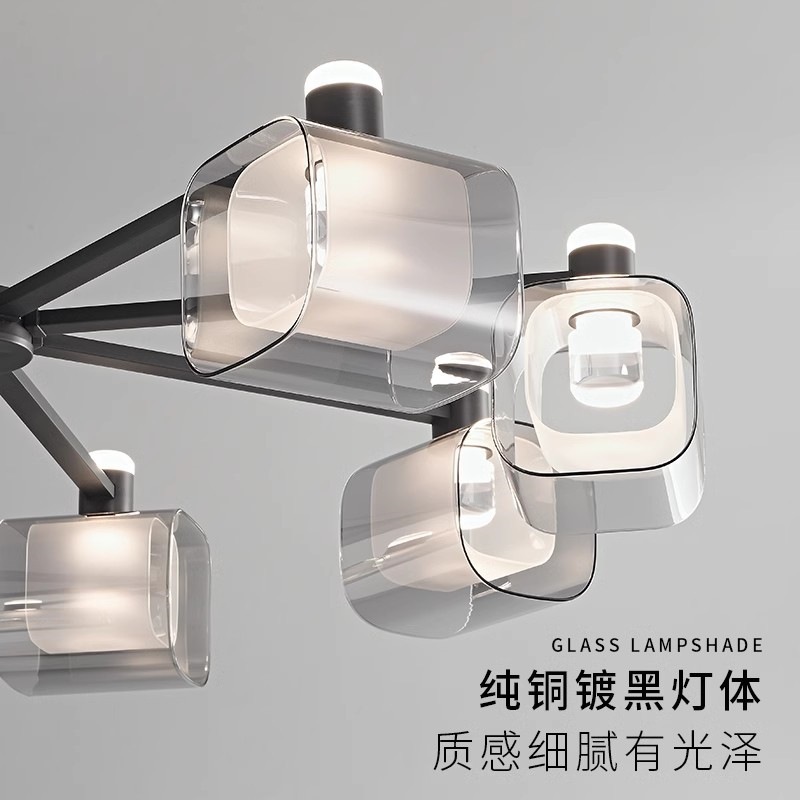 Lámpara de la sala de estar minimalista italiana, lujo nórdico, diseño de atmósfera de vidrio de cobre de alto nivel, iluminación de dormitorio del salón