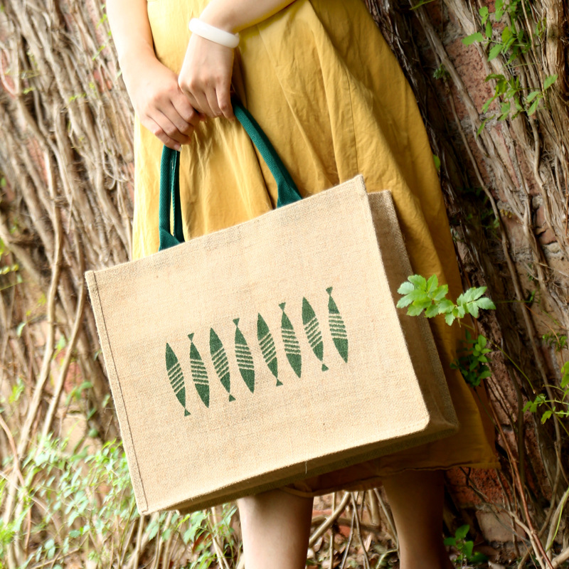 亞麻手提袋印logo印花大容量彩色麻布袋復古覆膜購物袋粗麻禮品袋