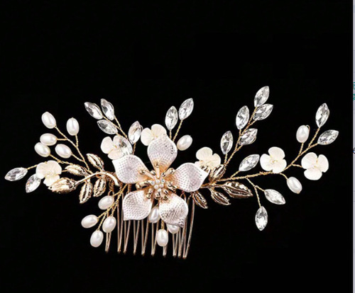 Korean bridal hair accessories hot-selling on eBay and Amazon: pearl hair comb for wedding, alloy flower shell wedding jewelry
