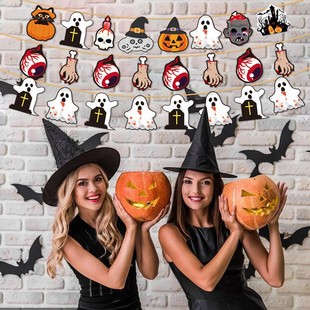 New Cross-Border Halloween Theme Pumpkin Bat Flag Scene Layout Decorative Special-Shaped Skull Flag
