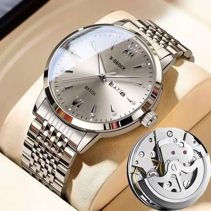 Cross-Border Men's Watch Men's Hollow Waterproof Trendy Luminous Dual Calendar Steel Band Quartz Watch Business Watch Men's Model Cross-Border Men's Watch Men's Hollow Waterproof Trendy Luminous Dual Calendar Steel Band Quartz Watch Business Watch Men's Model