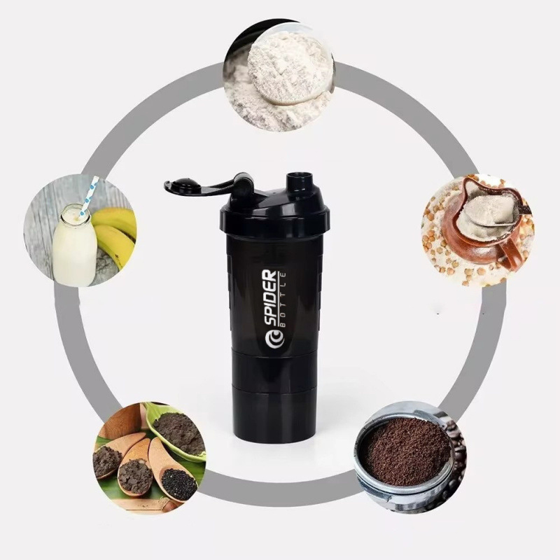 550ml de tres capas shaker taza de gran capacidad de taza de polvo de proteína taza de agua deportiva taza de gimnasio de mano taza de batido al aire libre