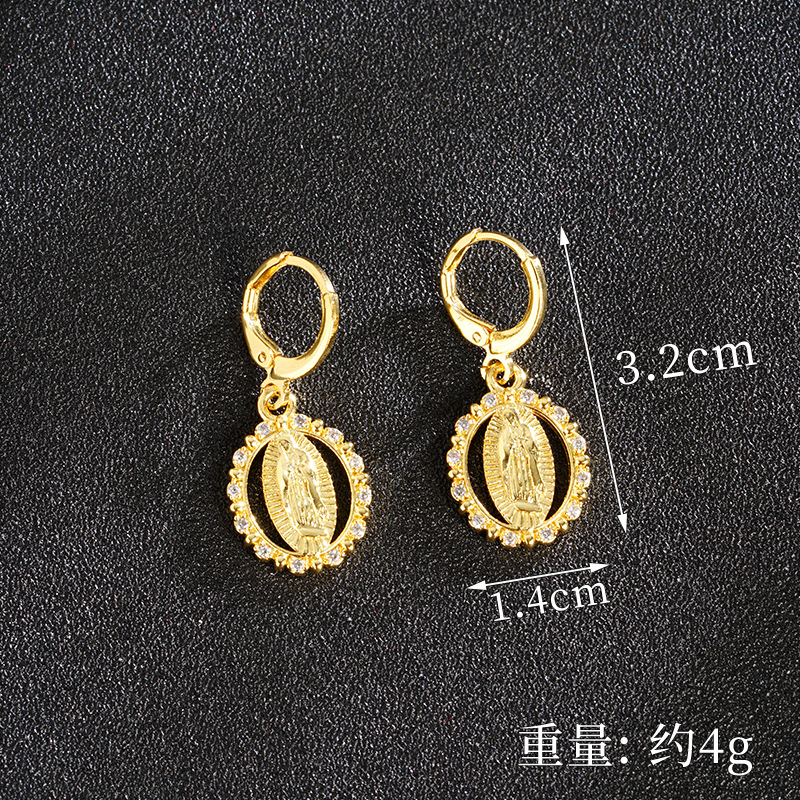 Vietnam Shajin Estilo europeo y americano Retro Dip Diamond Nuestra Señora Collar Mujeres Pendientes de circón con incrustaciones de lujo ligero Fuente de joyería de todo fósforo