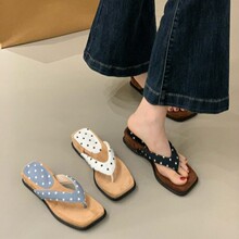 复古风小个子波点人字拖女2026夏新款松糕厚底休闲外穿夹脚凉拖鞋