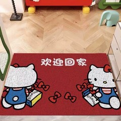 凯蒂猫玄关入户门垫丝圈耐磨耐脏蹭土脚垫喜庆红色HalloKitty地垫