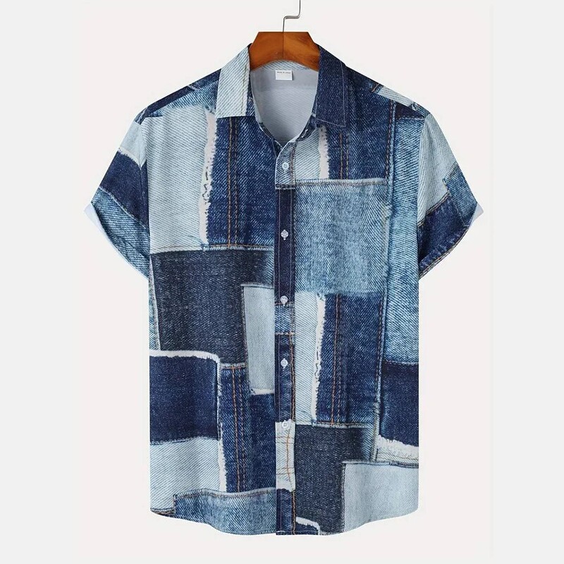 Men's Summer Short-Sleeve Shirt, Vintage 3D Print Button T-Shirt, Hawaiian Style Comfortable Collared Shirt