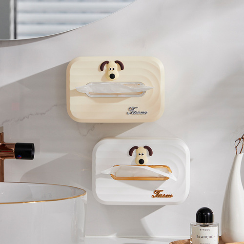 Self-designed cream-style desktop tissue box, wall-mounted punch-free cute cartoon tissue paper storage box