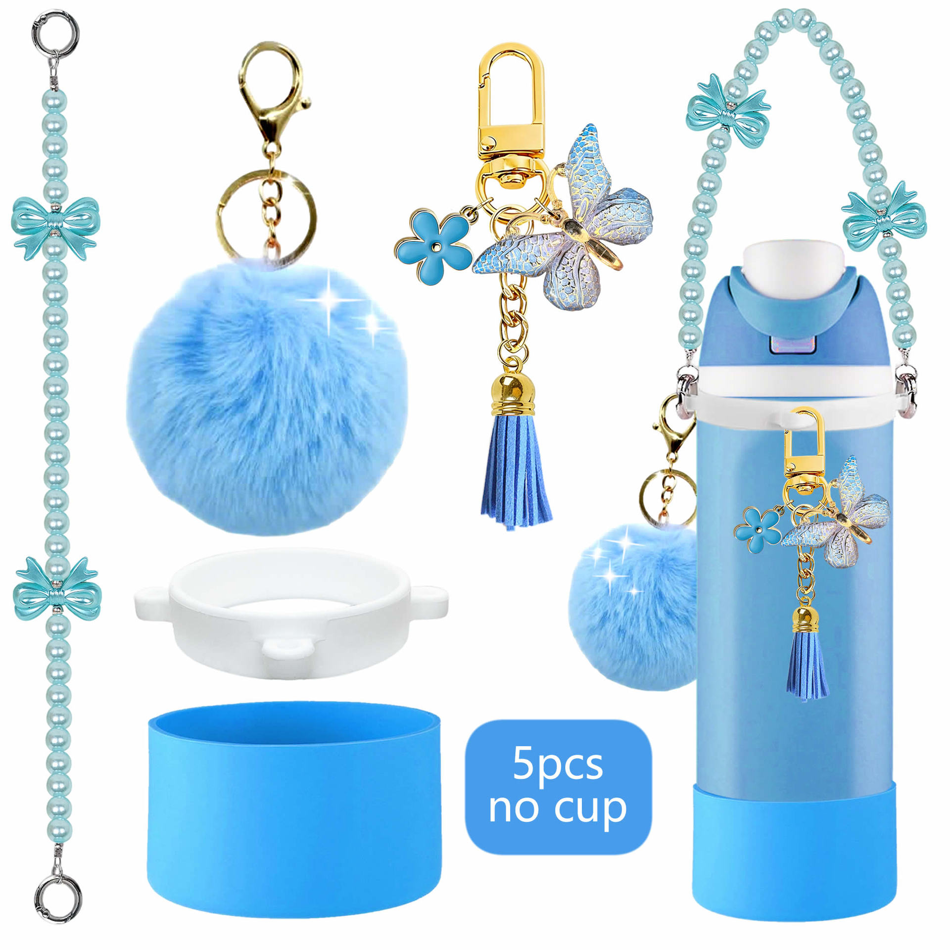 Accesorios de taza Stanley colgante de cuerda de mano flor de silicona gorra de paja de peluche colgante de taza cadena de taza de color cubierta de taza